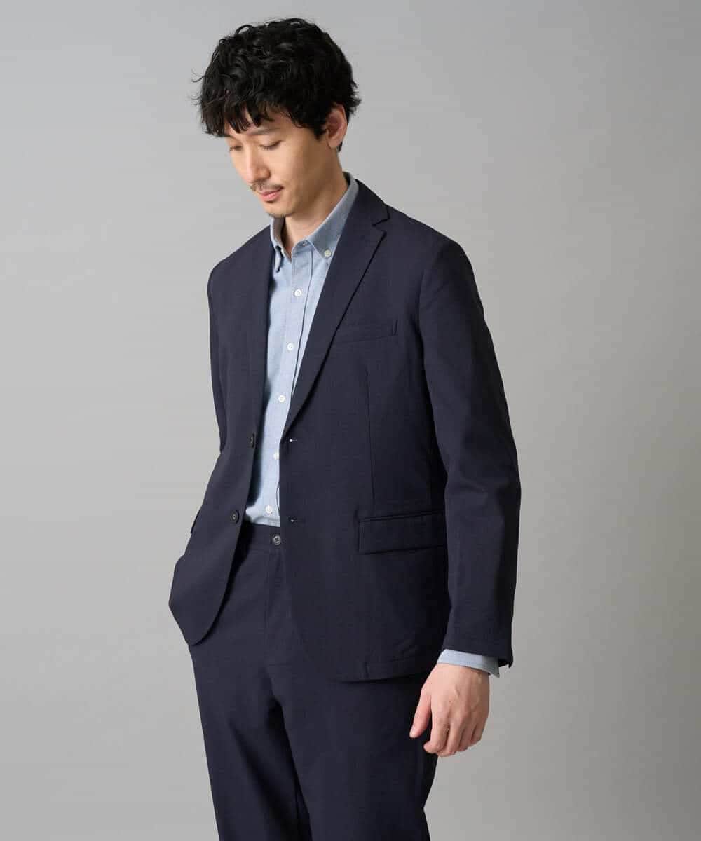 KHJED03129 a.v.v MEN(アー・ヴェ・ヴェ) 【スマート/イージーケア/洗濯機で洗える/毛玉になりにくい/ストレッチ】アムンゼンストレッチスマートジャケット ネイビー