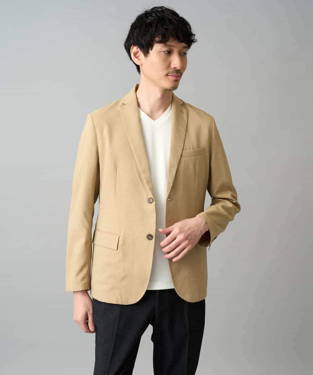 KHJED03129 a.v.v MEN(アー・ヴェ・ヴェ) 【スマート/イージーケア/洗濯機で洗える/毛玉になりにくい/ストレッチ】アムンゼンストレッチスマートジャケット ベージュ