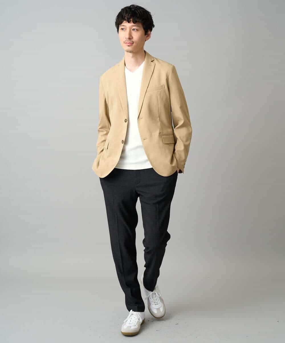 KHJED03129 a.v.v MEN(アー・ヴェ・ヴェ) 【スマート/イージーケア/洗濯機で洗える/毛玉になりにくい/ストレッチ】アムンゼンストレッチスマートジャケット ベージュ