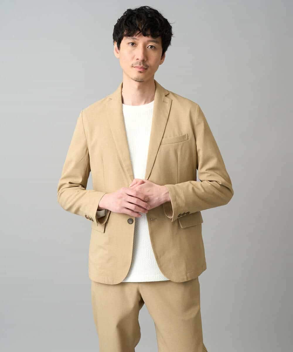 KHJED03129 a.v.v MEN(アー・ヴェ・ヴェ) 【スマート/イージーケア/洗濯機で洗える/毛玉になりにくい/ストレッチ】アムンゼンストレッチスマートジャケット ベージュ