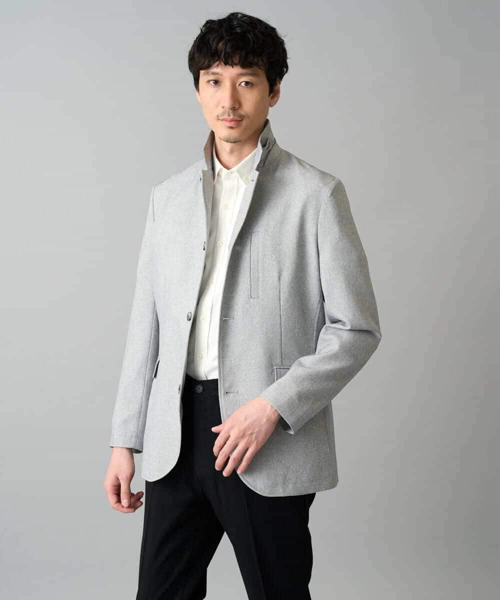 KHJED04139 a.v.v MEN(アー・ヴェ・ヴェ) 【スマート/イージーケア/洗濯機で洗える/毛玉になりにくい/ストレッチ】ドライタッチメランジコンバーチブルジャケット グレー