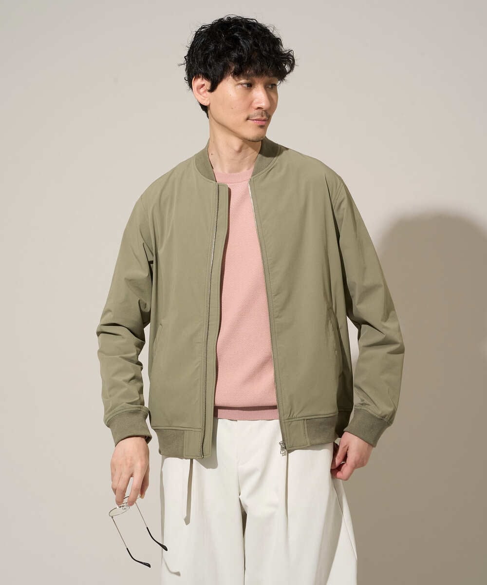 KHJED06099 a.v.v MEN(アー・ヴェ・ヴェ) 【イージーケア/洗濯機で洗える/撥水/毛玉になりにくい/ストレッチ】ピケナイロンリブブルゾン カーキ