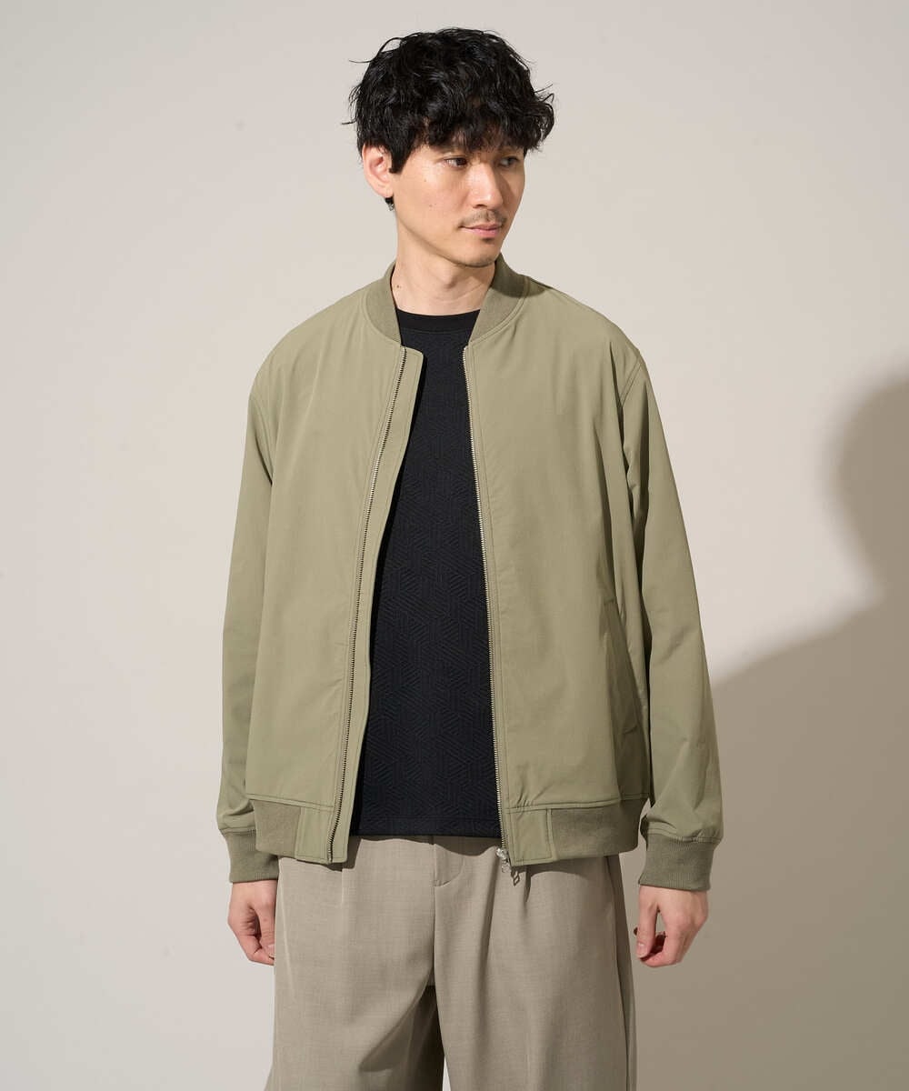 KHJED06099 a.v.v MEN(アー・ヴェ・ヴェ) 【イージーケア/洗濯機で洗える/撥水/毛玉になりにくい/ストレッチ】ピケナイロンリブブルゾン カーキ