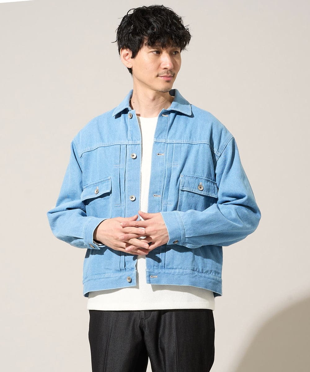 KHJED10119 a.v.v MEN(アー・ヴェ・ヴェ) 【洗濯機で洗える】ワイドシルエットデニムジャケット ブルー