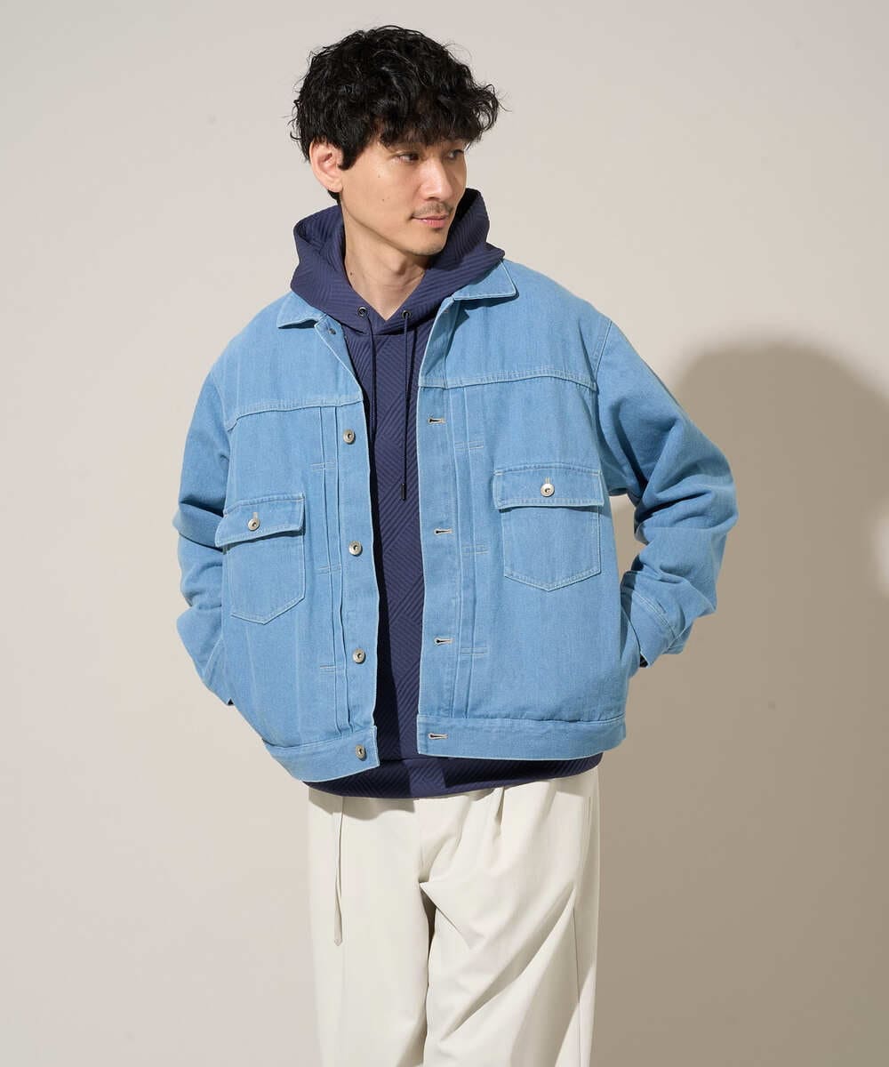 KHJED10119 a.v.v MEN(アー・ヴェ・ヴェ) 【洗濯機で洗える】ワイドシルエットデニムジャケット ブラック