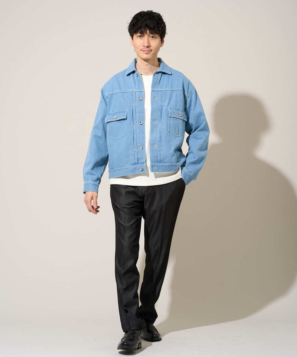 KHJED10119 a.v.v MEN(アー・ヴェ・ヴェ) 【洗濯機で洗える】ワイドシルエットデニムジャケット ブラック