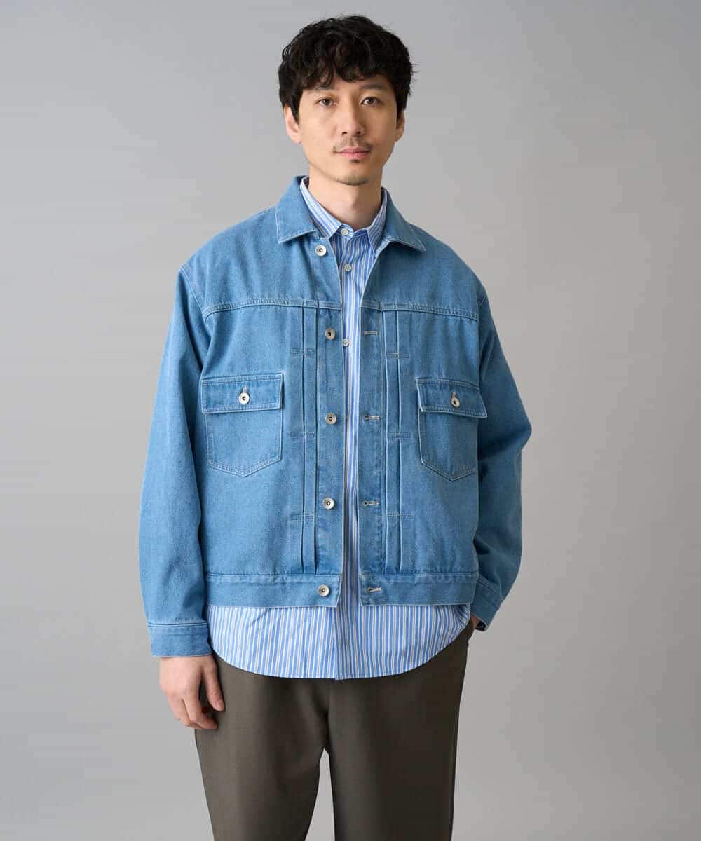 KHJED10119 a.v.v MEN(アー・ヴェ・ヴェ) 【洗濯機で洗える】ワイドシルエットデニムジャケット ブルー