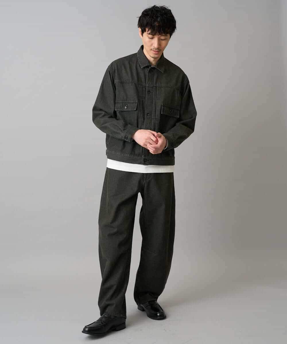 KHJED10119 a.v.v MEN(アー・ヴェ・ヴェ) 【洗濯機で洗える】ワイドシルエットデニムジャケット ブラック