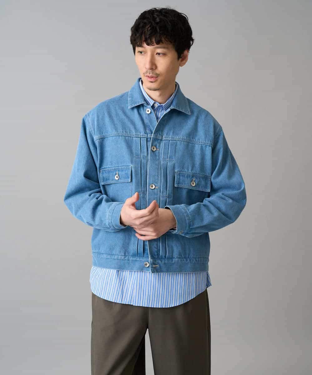 KHJED10119 a.v.v MEN(アー・ヴェ・ヴェ) 【洗濯機で洗える】ワイドシルエットデニムジャケット ブラック