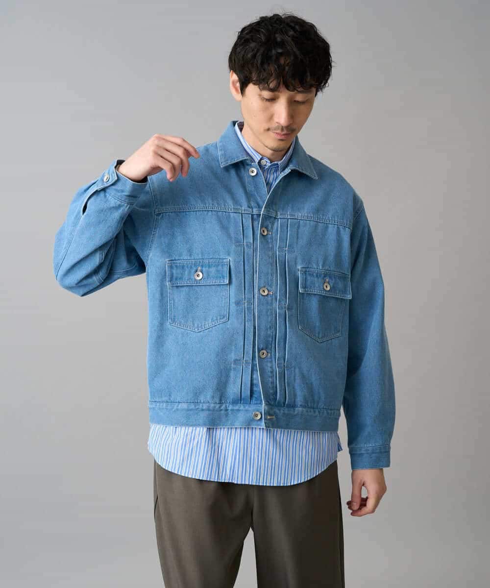 KHJED10119 a.v.v MEN(アー・ヴェ・ヴェ) 【洗濯機で洗える】ワイドシルエットデニムジャケット ブラック