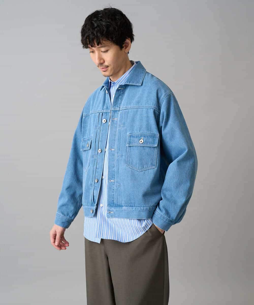 KHJED10119 a.v.v MEN(アー・ヴェ・ヴェ) 【洗濯機で洗える】ワイドシルエットデニムジャケット ブラック