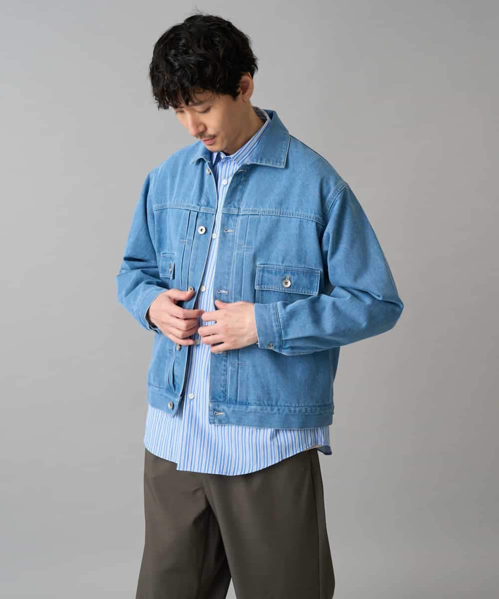 KHJED10119 a.v.v MEN(アー・ヴェ・ヴェ) 【洗濯機で洗える】ワイドシルエットデニムジャケット ブラック