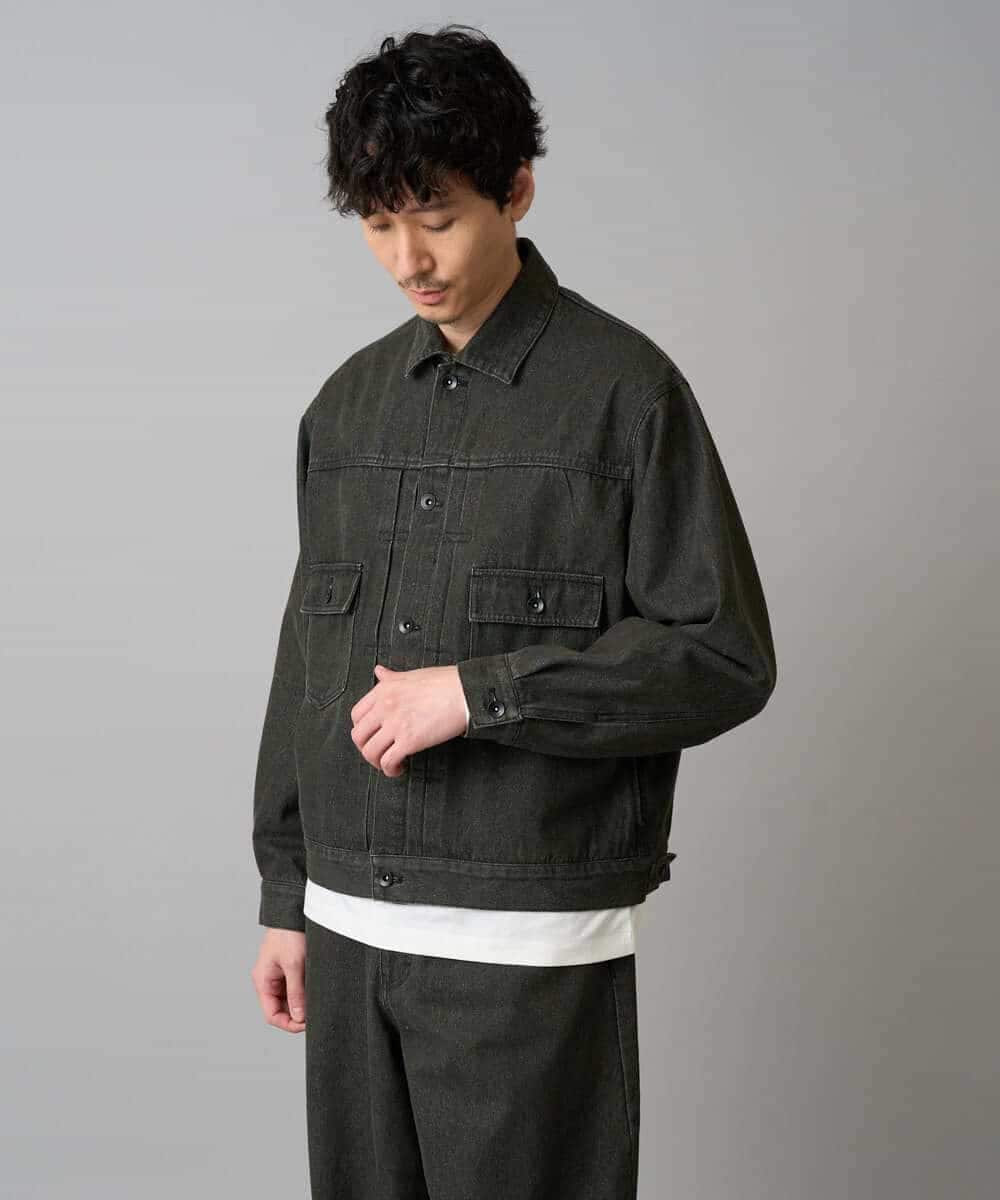 KHJED10119 a.v.v MEN(アー・ヴェ・ヴェ) 【洗濯機で洗える】ワイドシルエットデニムジャケット ブラック