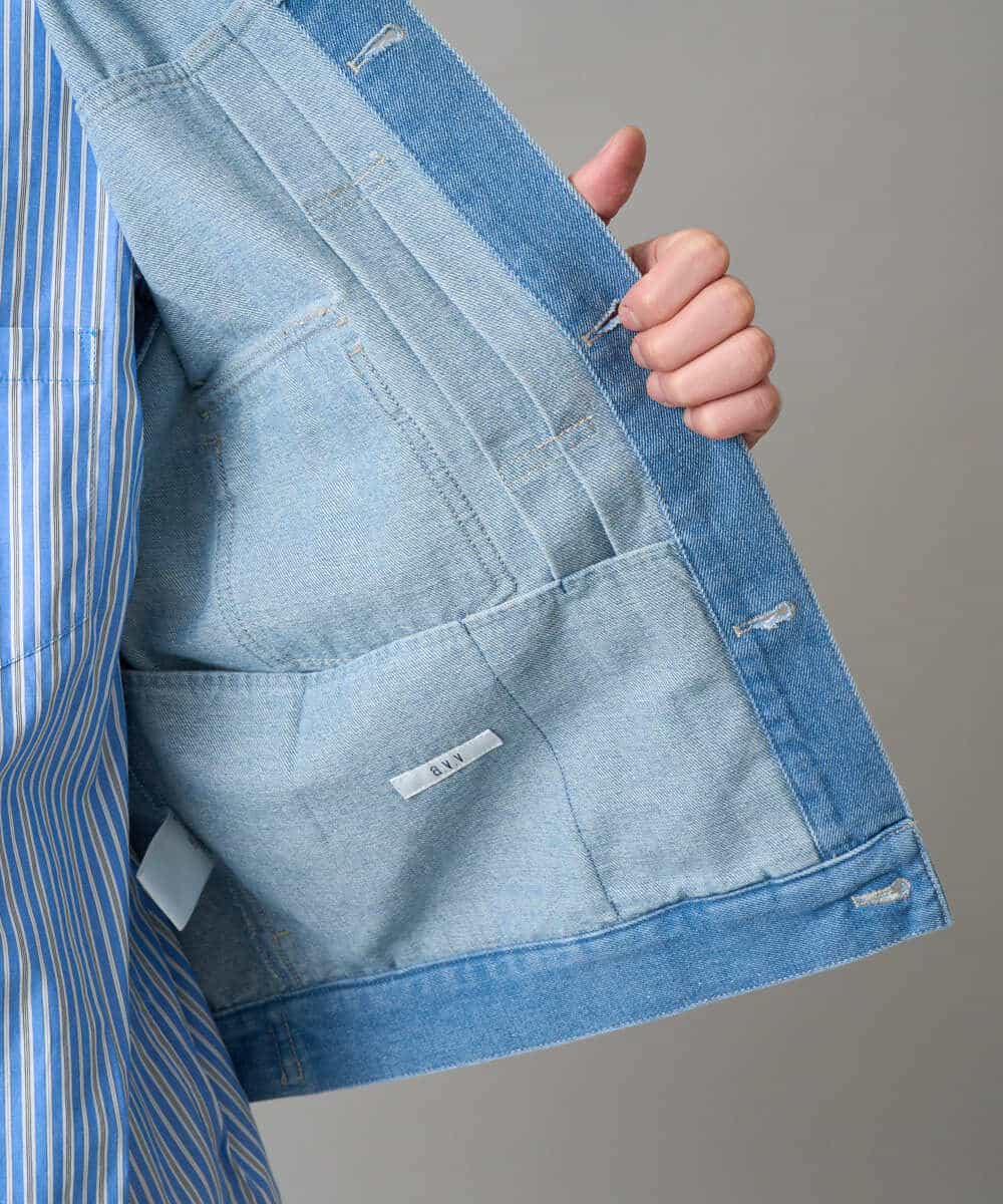 KHJED10119 a.v.v MEN(アー・ヴェ・ヴェ) 【洗濯機で洗える】ワイドシルエットデニムジャケット ブラック