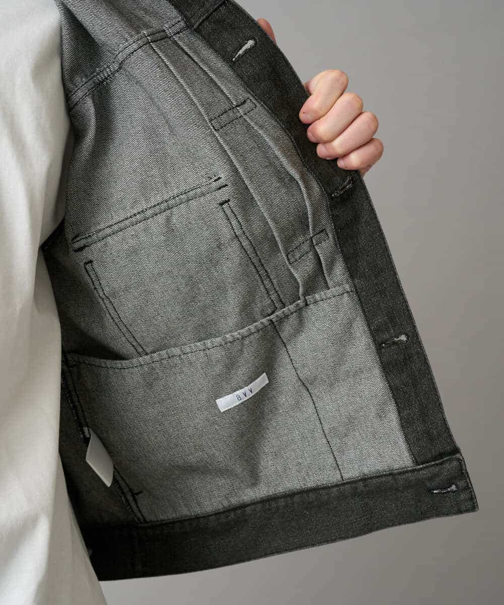 KHJED10119 a.v.v MEN(アー・ヴェ・ヴェ) 【洗濯機で洗える】ワイドシルエットデニムジャケット ブラック