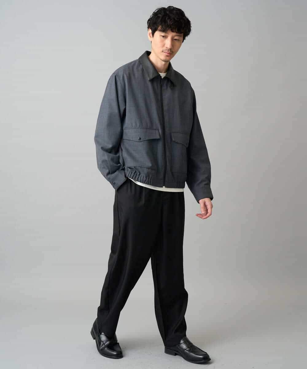 KHJED12129 a.v.v MEN(アー・ヴェ・ヴェ) 【イージーケア/洗濯機で洗える/毛玉になりにくい】ワイドシルエットショートブルゾン ネイビー