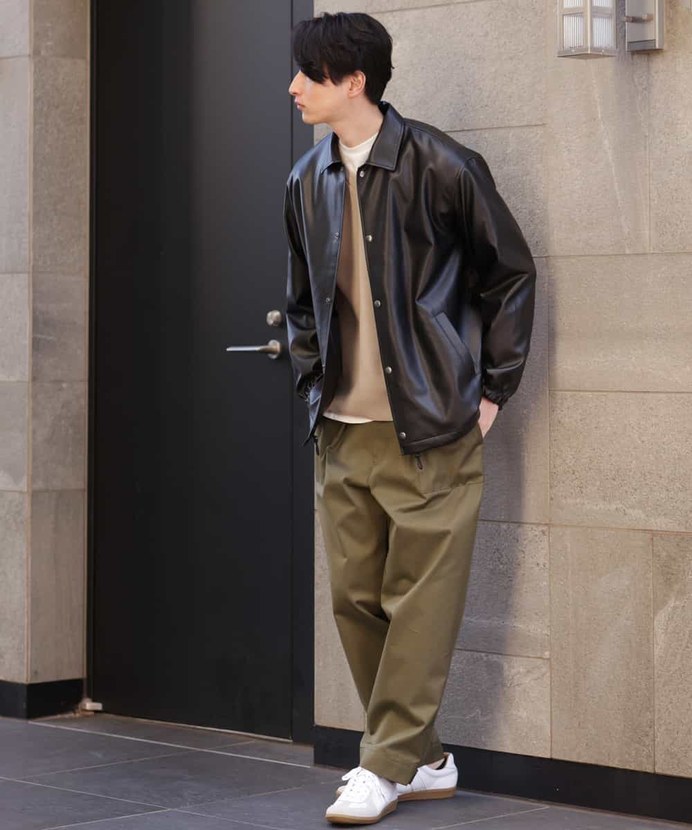 KHJEP19109 a.v.v MEN(アー・ヴェ・ヴェ) 【洗濯機で洗える】フェイクレザーコーチジャケット ベージュ