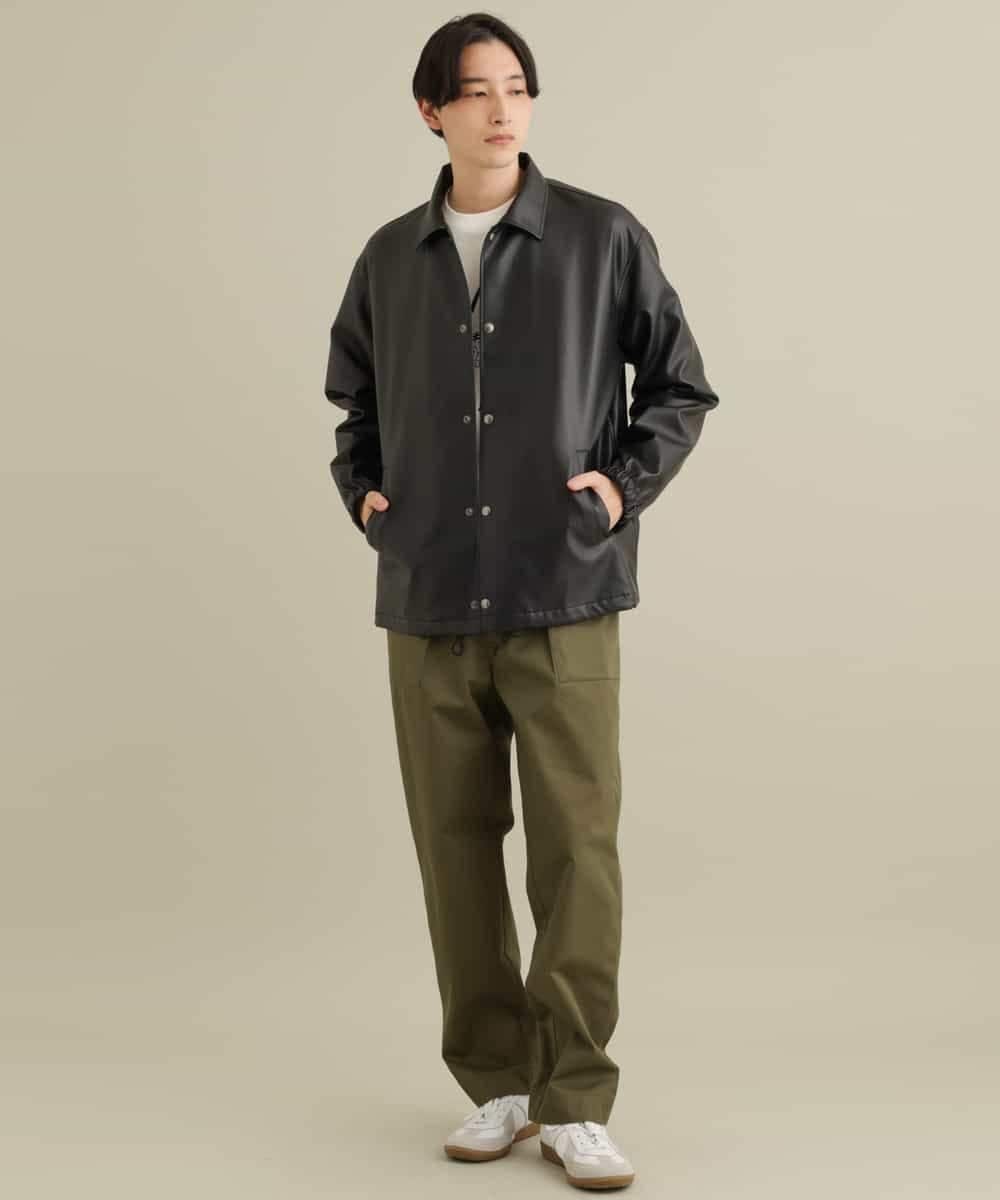 KHJEP19109 a.v.v MEN(アー・ヴェ・ヴェ) 【洗濯機で洗える】フェイクレザーコーチジャケット ベージュ