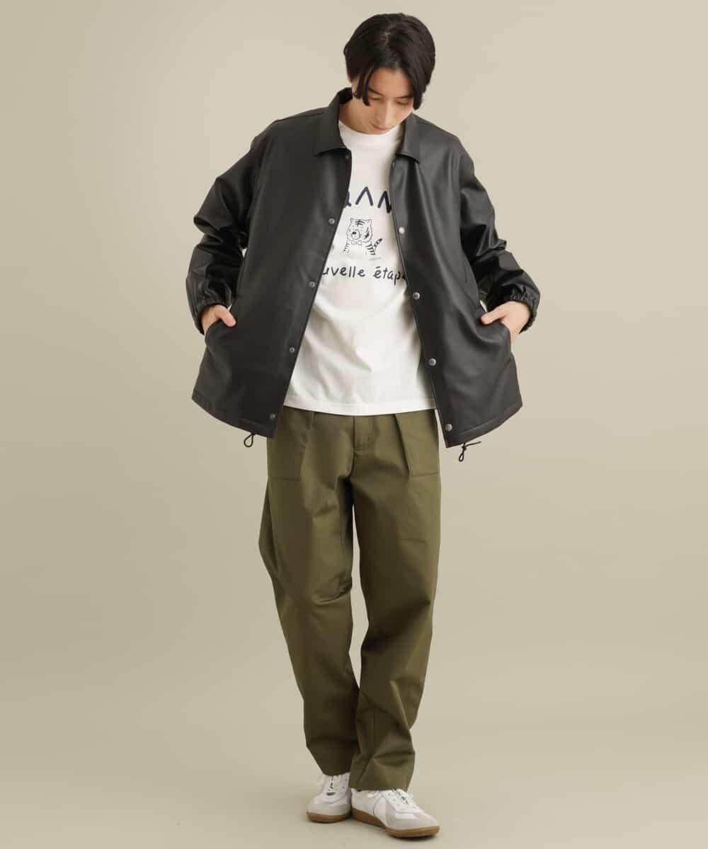 KHJEP19109 a.v.v MEN(アー・ヴェ・ヴェ) 【洗濯機で洗える】フェイクレザーコーチジャケット ベージュ