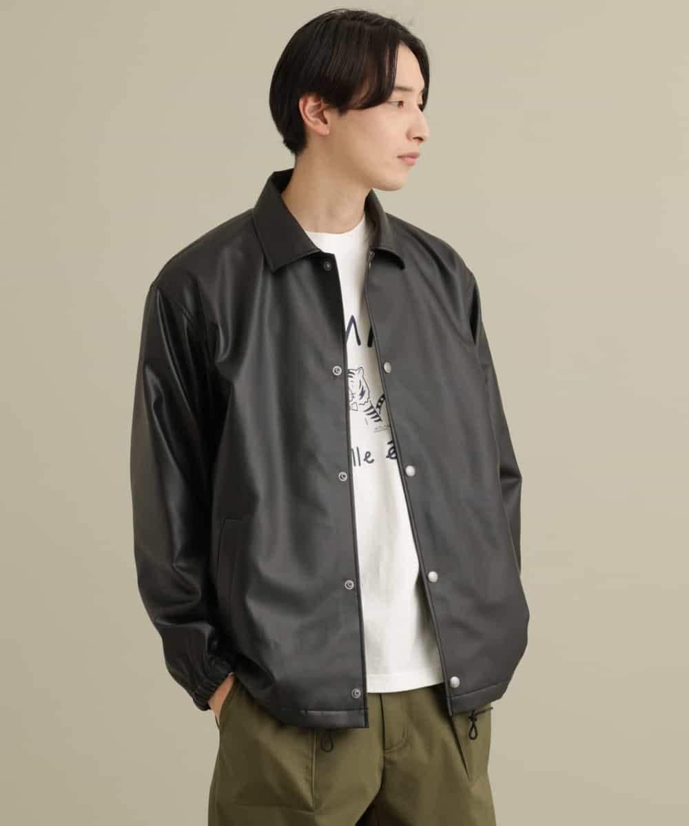 KHJEP19109 a.v.v MEN(アー・ヴェ・ヴェ) 【洗濯機で洗える】フェイクレザーコーチジャケット ベージュ