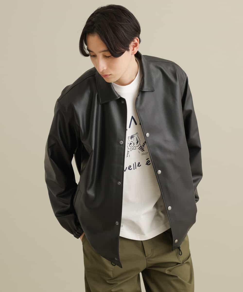 KHJEP19109 a.v.v MEN(アー・ヴェ・ヴェ) 【洗濯機で洗える】フェイクレザーコーチジャケット ベージュ