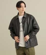 KHJEP19109 a.v.v MEN(アー・ヴェ・ヴェ) 【洗濯機で洗える】フェイクレザーコーチジャケット ベージュ