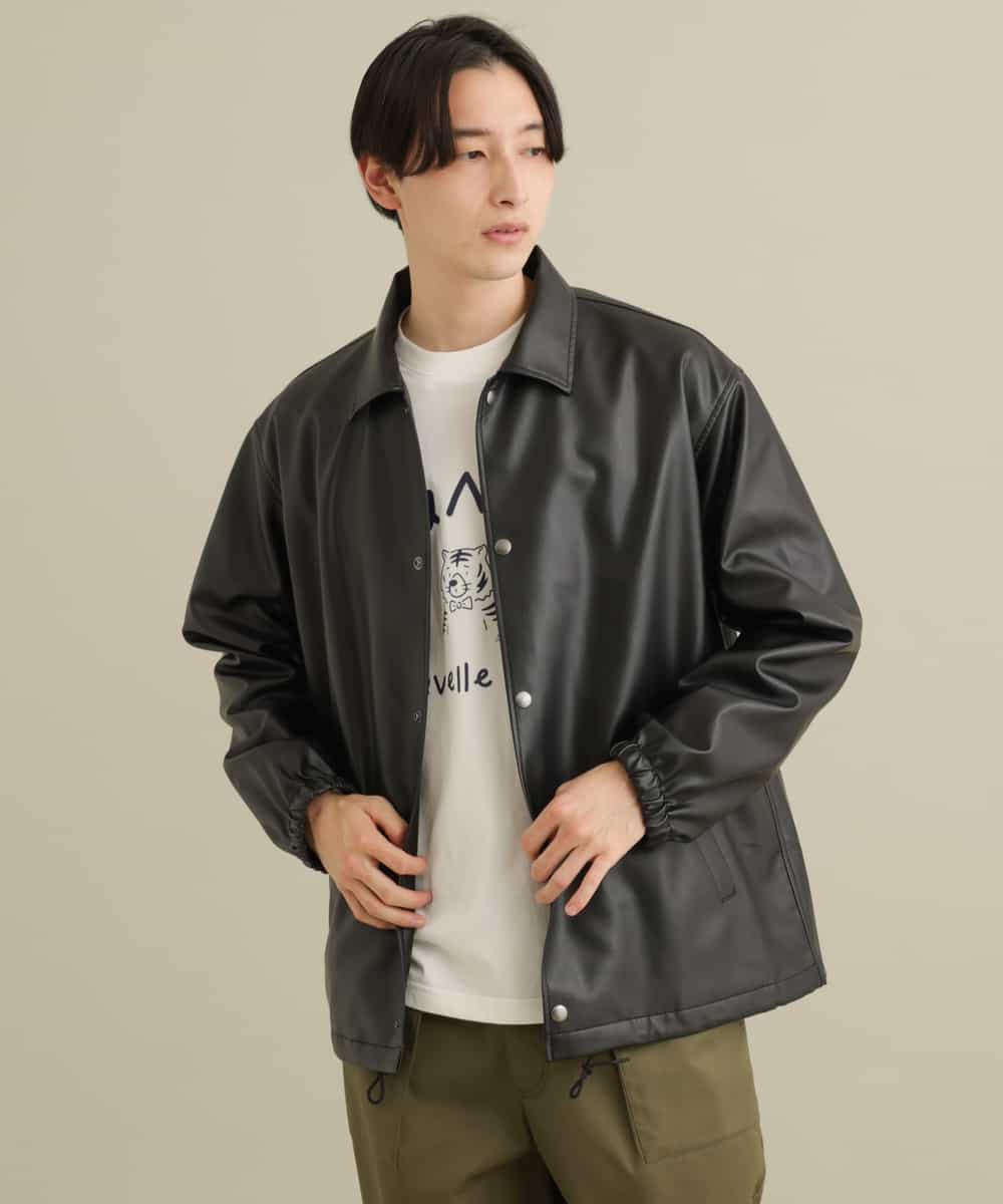 KHJEP19109 a.v.v MEN(アー・ヴェ・ヴェ) 【洗濯機で洗える】フェイクレザーコーチジャケット ベージュ