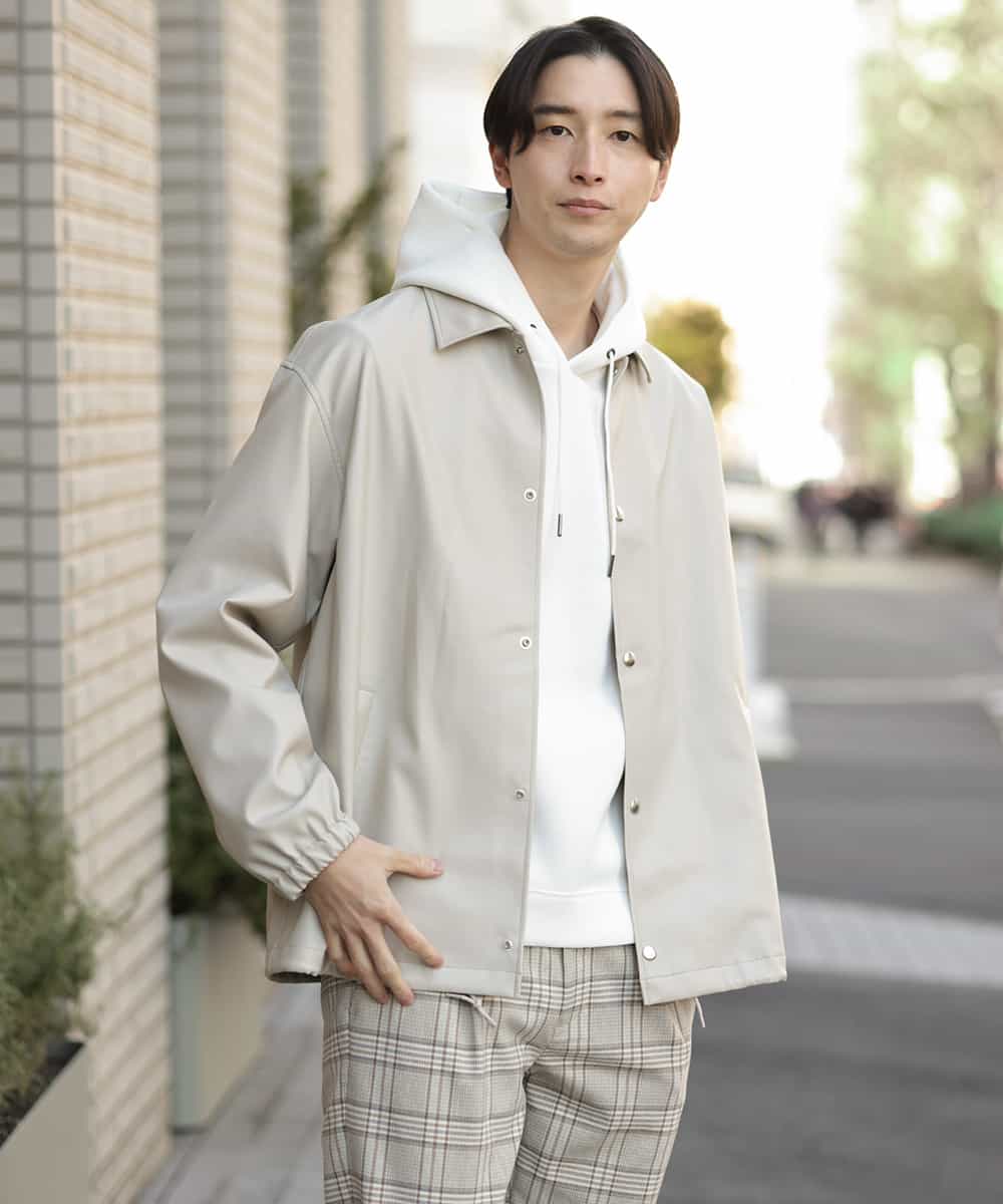 KHJEP19109 a.v.v MEN(アー・ヴェ・ヴェ) 【洗濯機で洗える】フェイクレザーコーチジャケット ベージュ