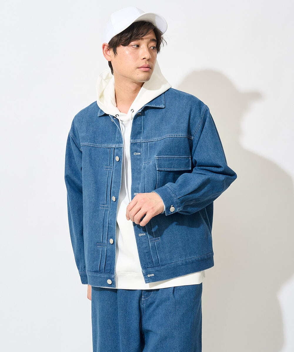 KHJEV10099 a.v.v MEN(アー・ヴェ・ヴェ) ワイドシルエットデニムジャケット(セットアップ可） ブルー