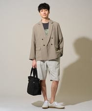 KHJFD13129 a.v.v MEN(アー・ヴェ・ヴェ) 【イージーケア/洗濯機で洗える/毛玉になりにくい/ストレッチ】メッシュストレッチダブルブレストジャケット ダークグレー