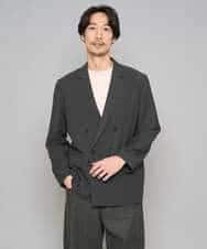 KHJFD13129 a.v.v MEN(アー・ヴェ・ヴェ) 【イージーケア/洗濯機で洗える/毛玉になりにくい/ストレッチ】メッシュストレッチダブルブレストジャケット ダークグレー