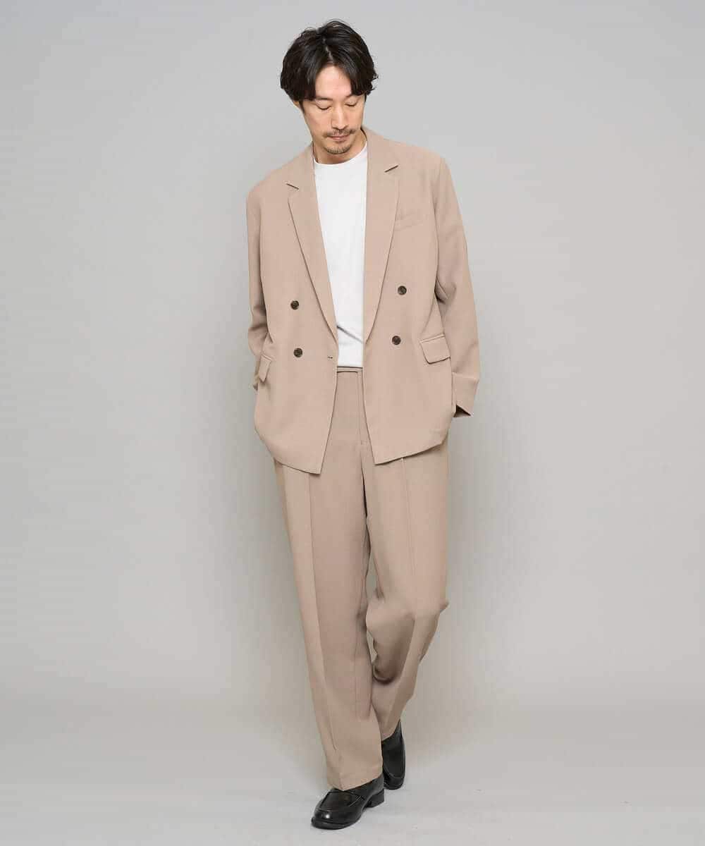 KHJFD13129 a.v.v MEN(アー・ヴェ・ヴェ) 【イージーケア/洗濯機で洗える/毛玉になりにくい/ストレッチ】メッシュストレッチダブルブレストジャケット ダークグレー