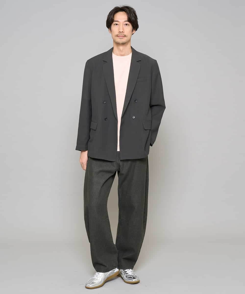 KHJFD13129 a.v.v MEN(アー・ヴェ・ヴェ) 【イージーケア/洗濯機で洗える/毛玉になりにくい/ストレッチ】メッシュストレッチダブルブレストジャケット ダークグレー