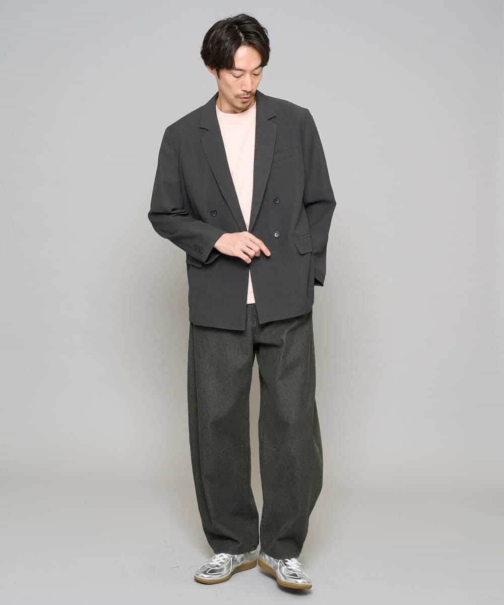 KHJFD13129 a.v.v MEN(アー・ヴェ・ヴェ) 【イージーケア/洗濯機で洗える/毛玉になりにくい/ストレッチ】メッシュストレッチダブルブレストジャケット ダークグレー