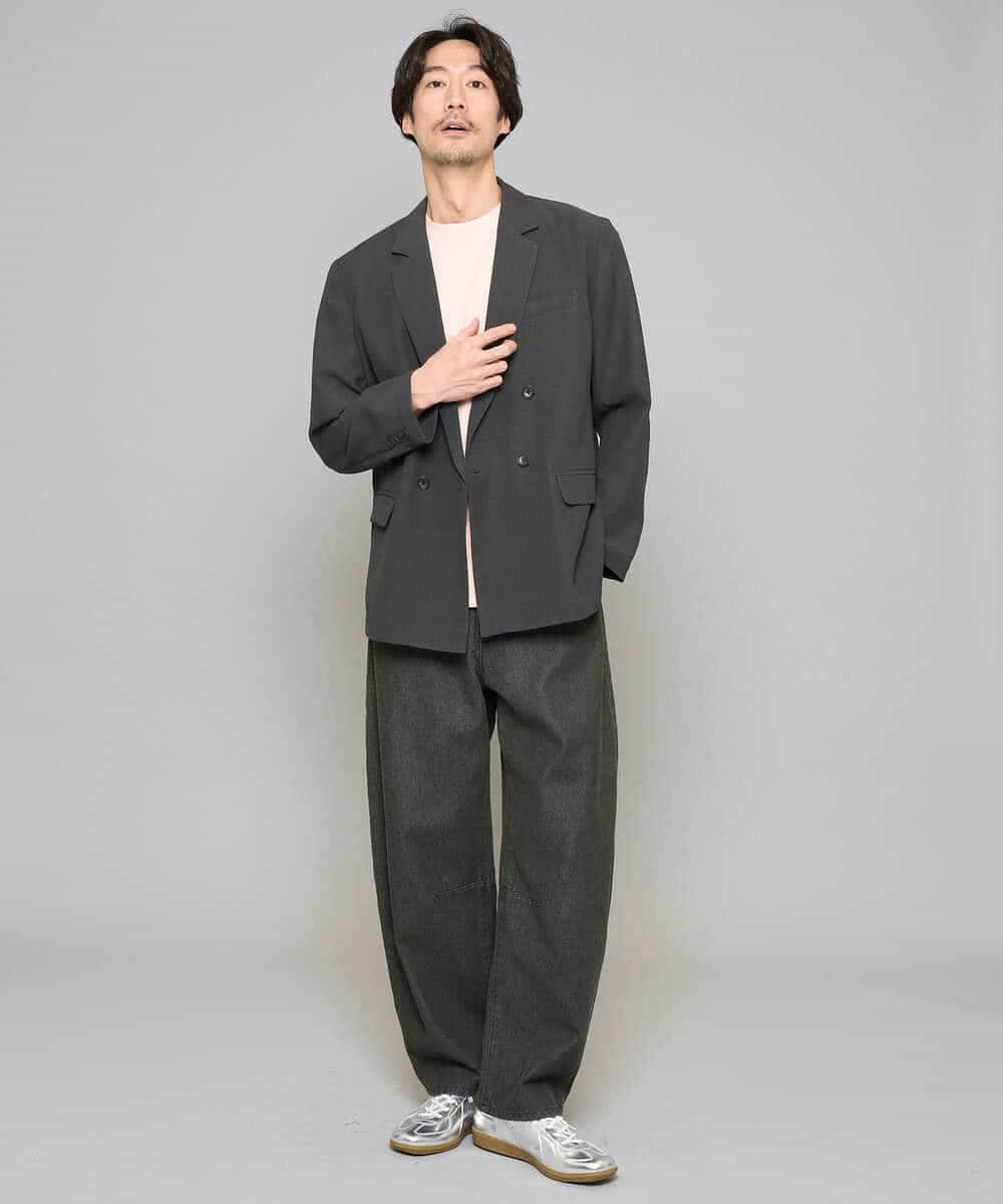 KHJFD13129 a.v.v MEN(アー・ヴェ・ヴェ) 【イージーケア/洗濯機で洗える/毛玉になりにくい/ストレッチ】メッシュストレッチダブルブレストジャケット ダークグレー