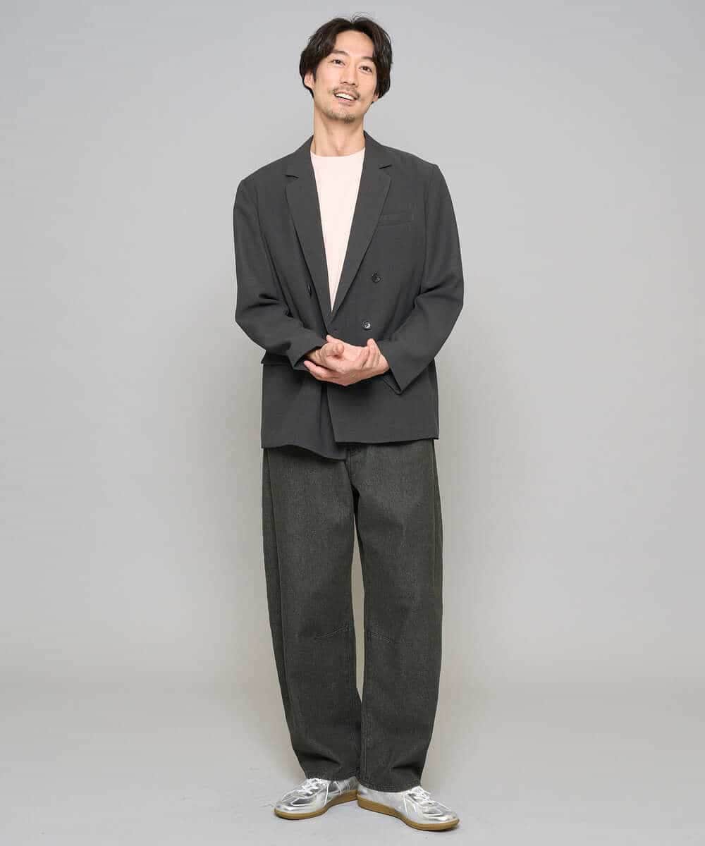 KHJFD13129 a.v.v MEN(アー・ヴェ・ヴェ) 【イージーケア/洗濯機で洗える/毛玉になりにくい/ストレッチ】メッシュストレッチダブルブレストジャケット ダークグレー