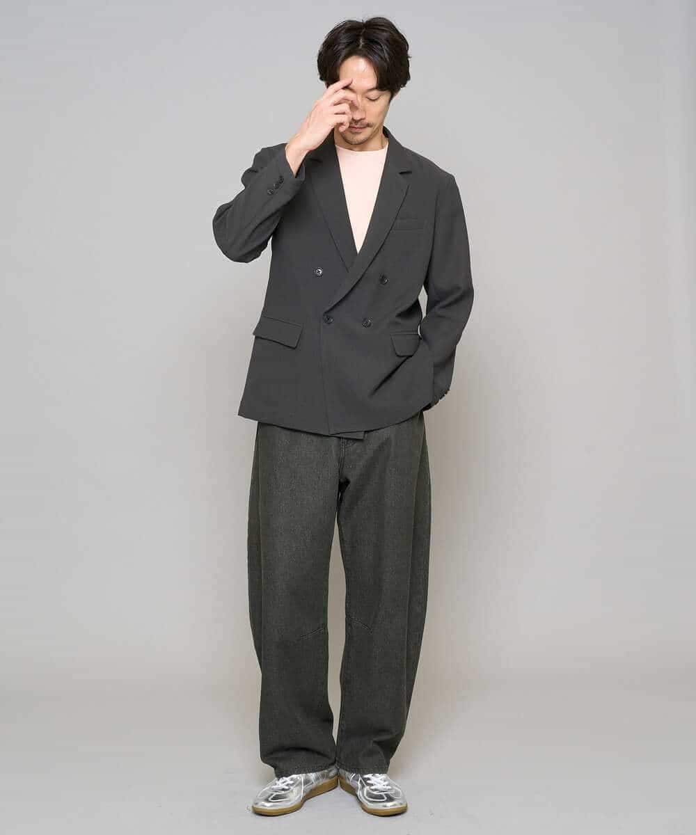 KHJFD13129 a.v.v MEN(アー・ヴェ・ヴェ) 【イージーケア/洗濯機で洗える/毛玉になりにくい/ストレッチ】メッシュストレッチダブルブレストジャケット ダークグレー