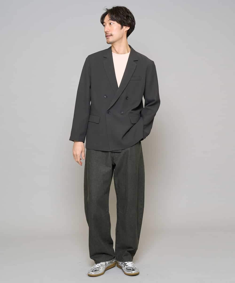 KHJFD13129 a.v.v MEN(アー・ヴェ・ヴェ) 【イージーケア/洗濯機で洗える/毛玉になりにくい/ストレッチ】メッシュストレッチダブルブレストジャケット ダークグレー