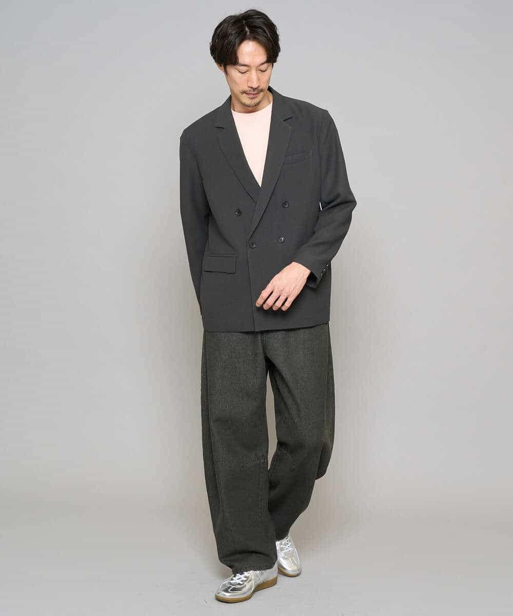 KHJFD13129 a.v.v MEN(アー・ヴェ・ヴェ) 【イージーケア/洗濯機で洗える/毛玉になりにくい/ストレッチ】メッシュストレッチダブルブレストジャケット ダークグレー