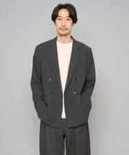 KHJFD13129 a.v.v MEN(アー・ヴェ・ヴェ) 【イージーケア/洗濯機で洗える/毛玉になりにくい/ストレッチ】メッシュストレッチダブルブレストジャケット ダークグレー