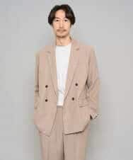 KHJFD13129 a.v.v MEN(アー・ヴェ・ヴェ) 【イージーケア/洗濯機で洗える/毛玉になりにくい/ストレッチ】メッシュストレッチダブルブレストジャケット ダークグレー