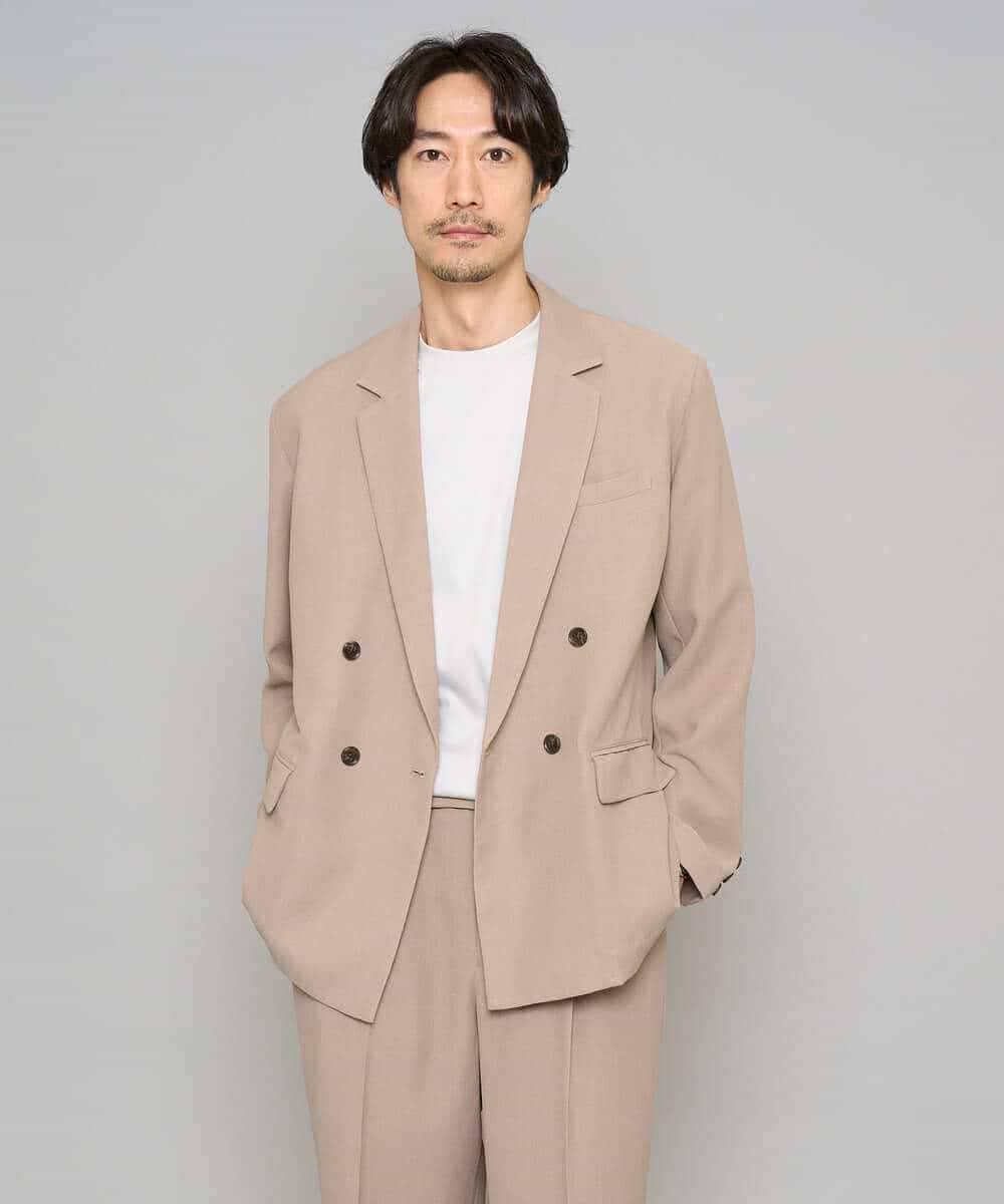 KHJFD13129 a.v.v MEN(アー・ヴェ・ヴェ) 【イージーケア/洗濯機で洗える/毛玉になりにくい/ストレッチ】メッシュストレッチダブルブレストジャケット ダークグレー