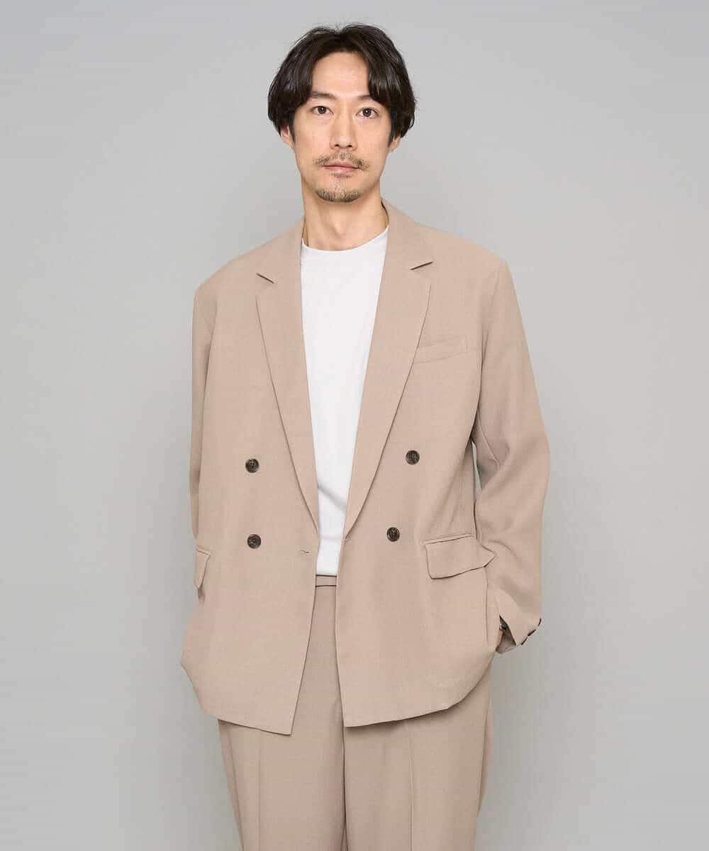 KHJFD13129 a.v.v MEN(アー・ヴェ・ヴェ) 【イージーケア/洗濯機で洗える/毛玉になりにくい/ストレッチ】メッシュストレッチダブルブレストジャケット ダークグレー