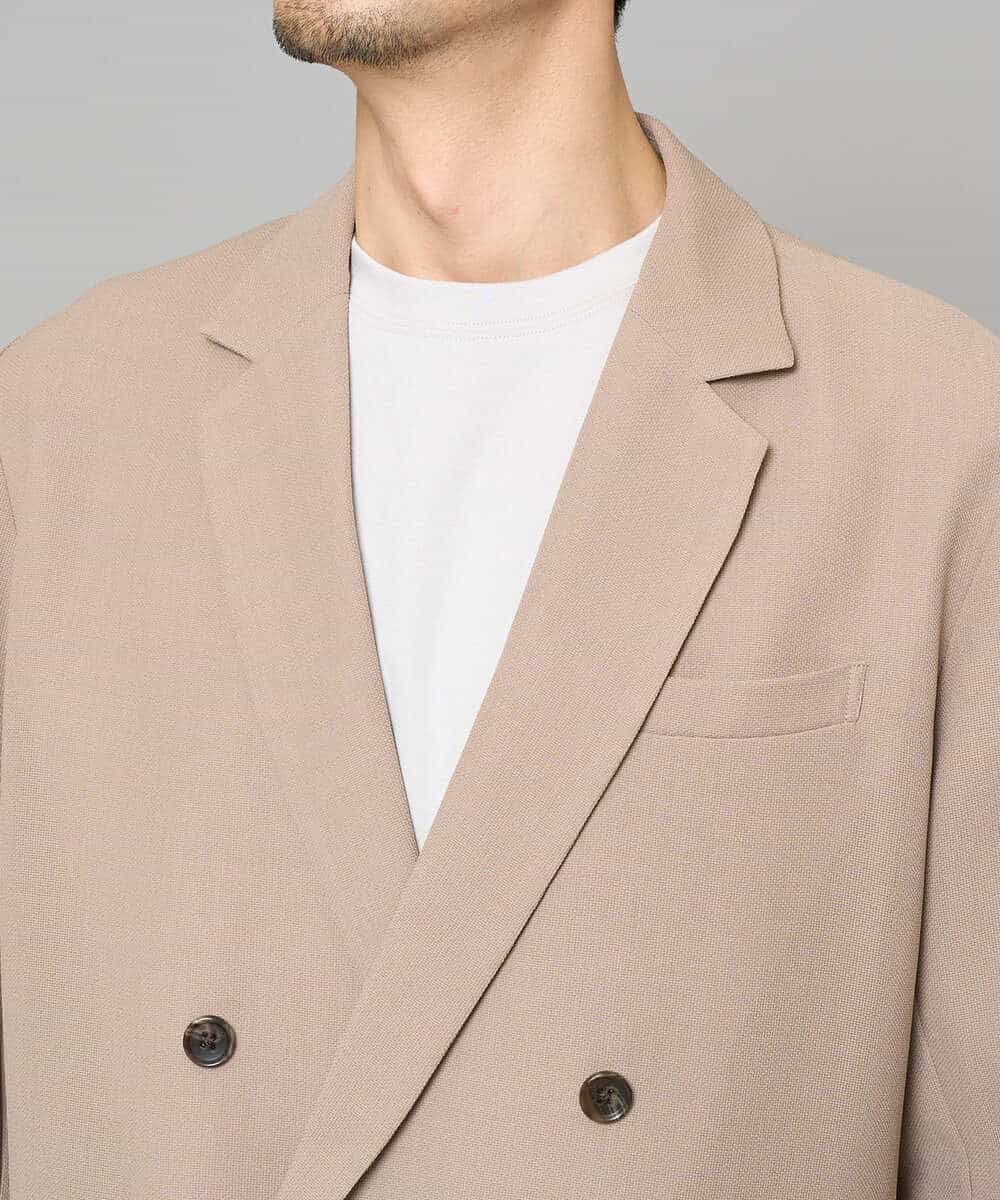 KHJFD13129 a.v.v MEN(アー・ヴェ・ヴェ) 【イージーケア/洗濯機で洗える/毛玉になりにくい/ストレッチ】メッシュストレッチダブルブレストジャケット ダークグレー