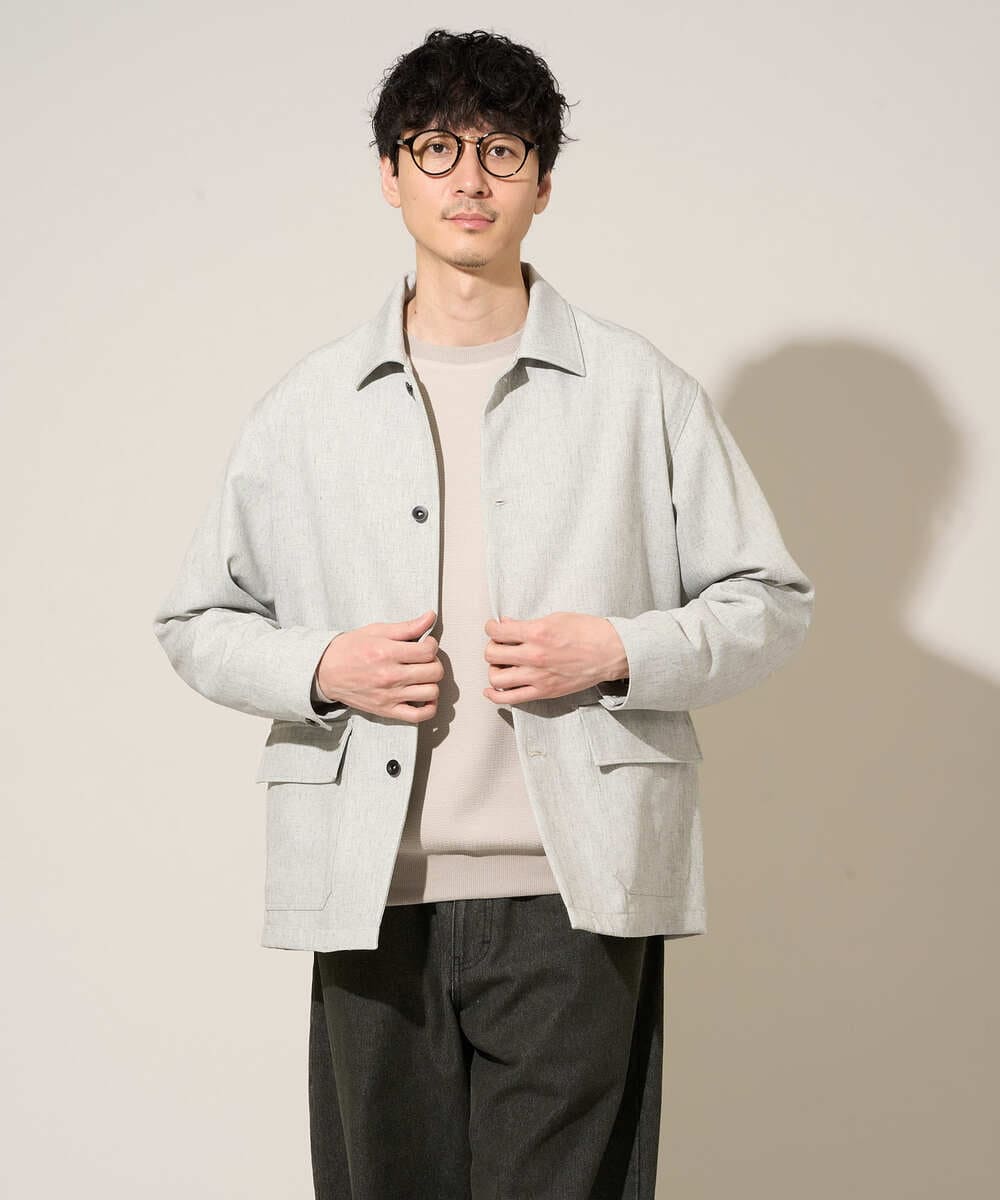 KHJFD14109 a.v.v MEN(アー・ヴェ・ヴェ) 【イージーケア/洗濯機で洗える/速乾/毛玉になりにくい/ストレッチ】メランジストレッチカバーオール ライトグレー