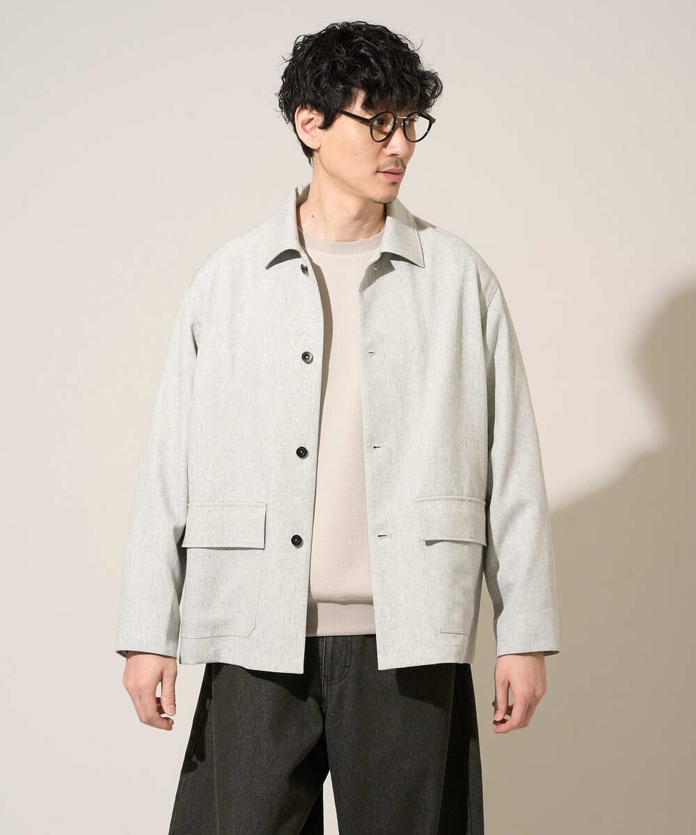 KHJFD14109 a.v.v MEN(アー・ヴェ・ヴェ) 【イージーケア/洗濯機で洗える/速乾/毛玉になりにくい/ストレッチ】メランジストレッチカバーオール ライトグレー