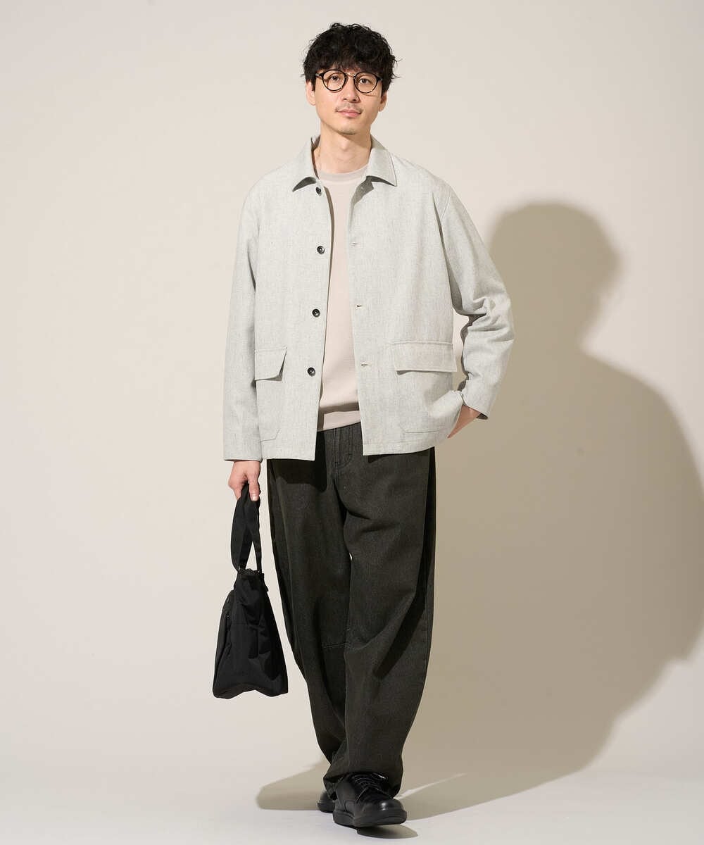 KHJFD14109 a.v.v MEN(アー・ヴェ・ヴェ) 【イージーケア/洗濯機で洗える/速乾/毛玉になりにくい/ストレッチ】メランジストレッチカバーオール ライトグレー