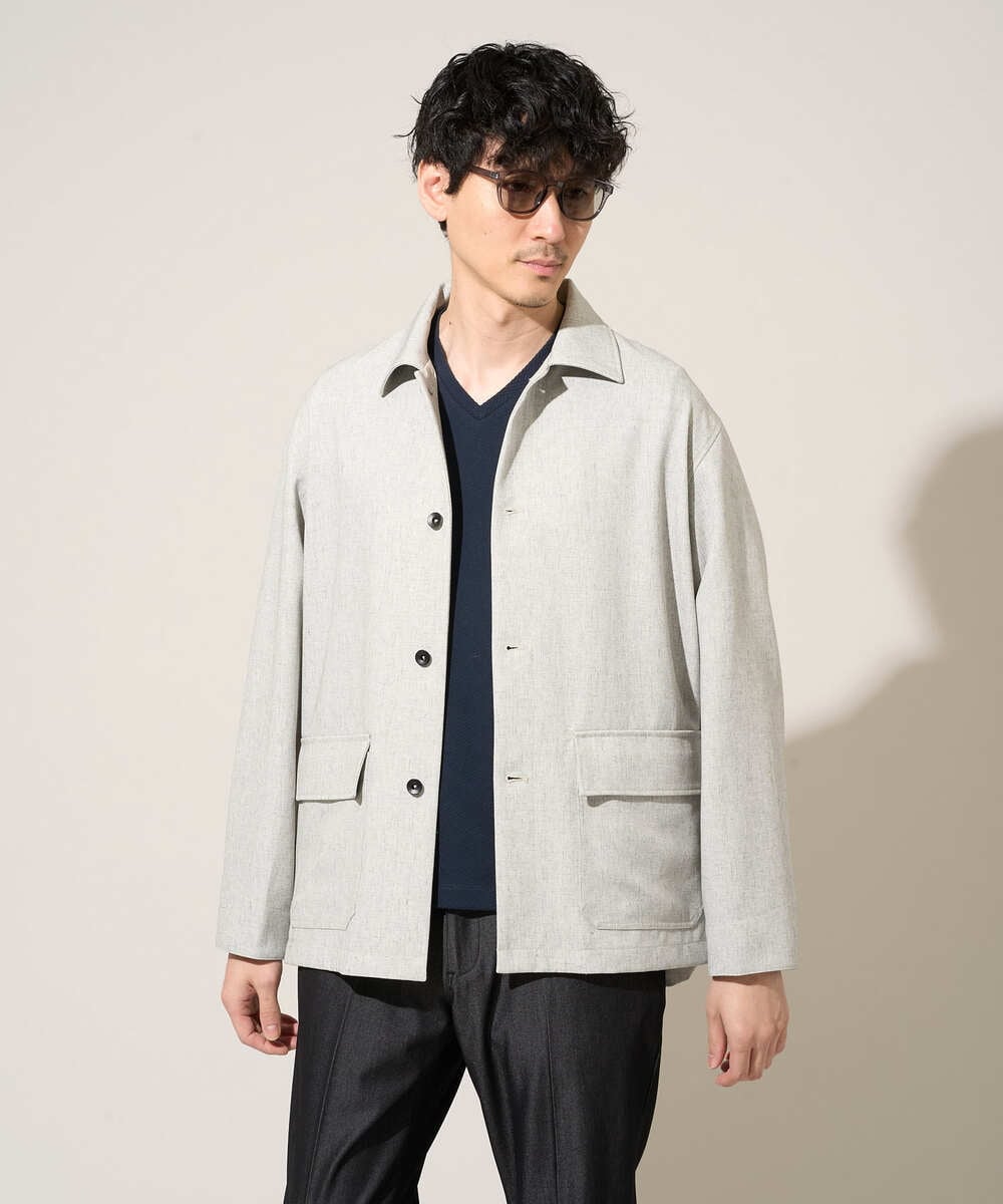 KHJFD14109 a.v.v MEN(アー・ヴェ・ヴェ) 【イージーケア/洗濯機で洗える/速乾/毛玉になりにくい/ストレッチ】メランジストレッチカバーオール ライトグレー