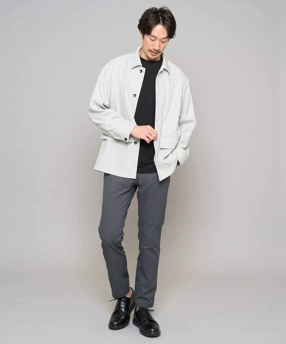 KHJFD14109 a.v.v MEN(アー・ヴェ・ヴェ) 【イージーケア/洗濯機で洗える/速乾/毛玉になりにくい/ストレッチ】メランジストレッチカバーオール ライトグレー