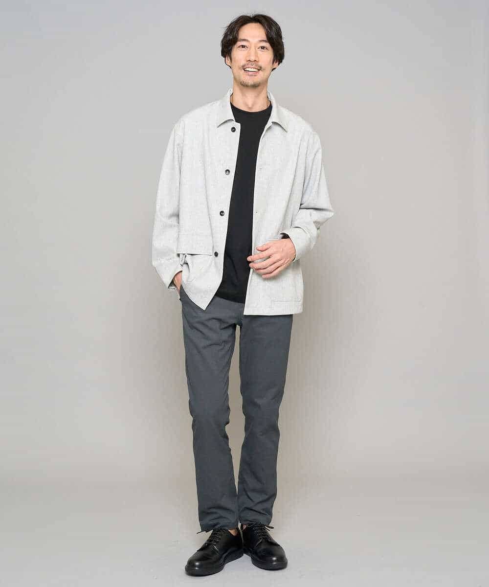 KHJFD14109 a.v.v MEN(アー・ヴェ・ヴェ) 【イージーケア/洗濯機で洗える/速乾/毛玉になりにくい/ストレッチ】メランジストレッチカバーオール ライトグレー